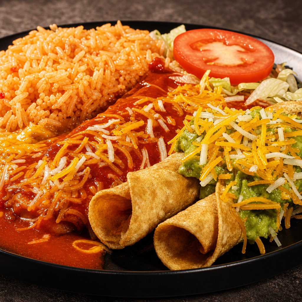 2 Rolled Taquitos, Enchilada.