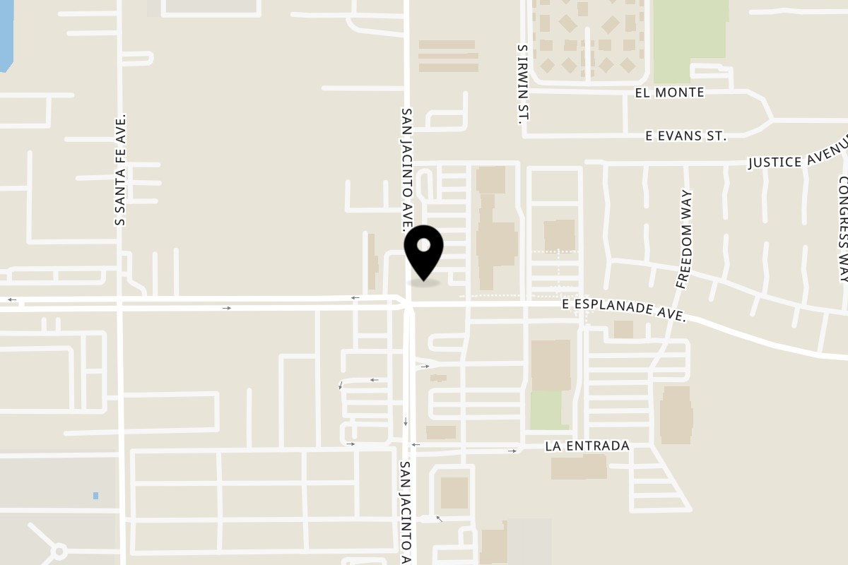 Map showing the location of Los Portales Taco Shop South San Jacinto on 1497 South San Jacinto Avenue in San Jacinto