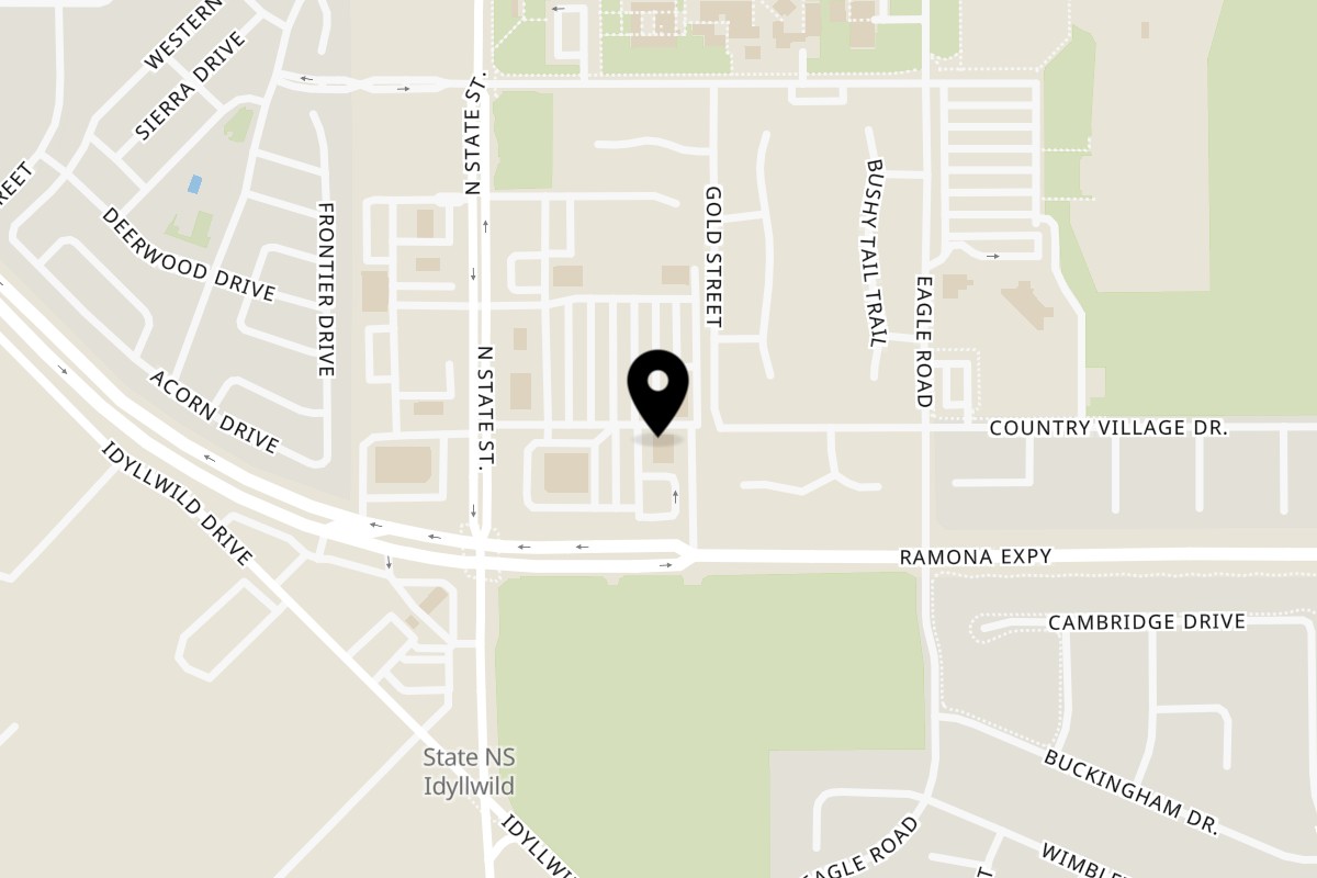 Map showing the location of Los Portales Taco Shop North State Street on 1191 North State Street in San Jacinto